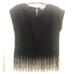 Monteau Black Crop Top with Fringe